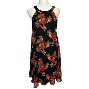Betsey Johnson black & red floral print sleeveless mini dress size 6